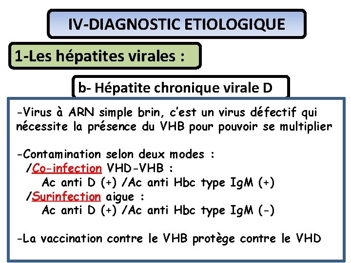 IV-DIAGNOSTIC ETIOLOGIQUE 1 -Les hépatites virales : b- Hépatite chronique virale D -Virus à