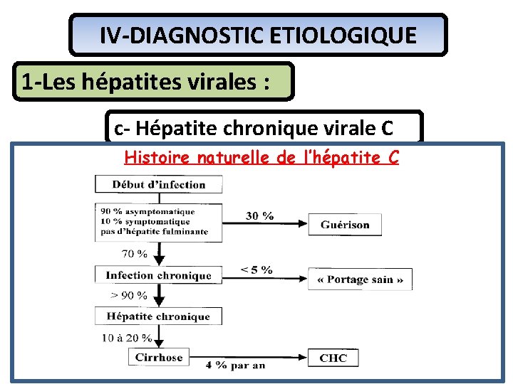 IV-DIAGNOSTIC ETIOLOGIQUE 1 -Les hépatites virales : c- Hépatite chronique virale C Histoire naturelle