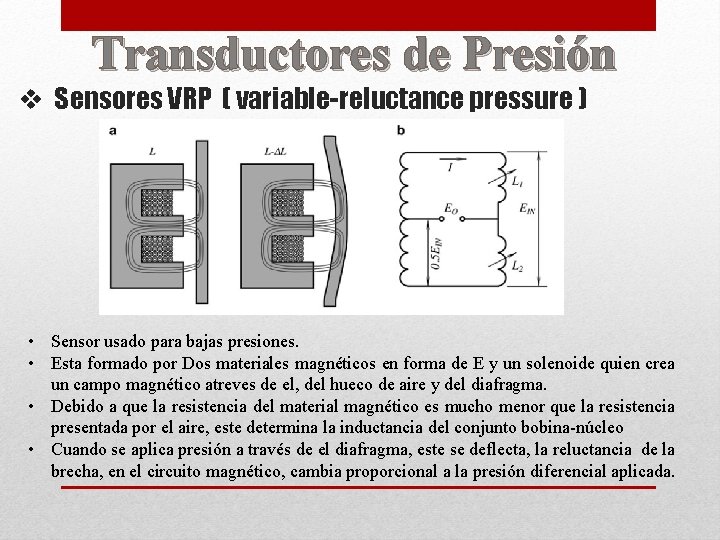 Transductores de Presión v Sensores VRP ( variable-reluctance pressure ) • Sensor usado para
