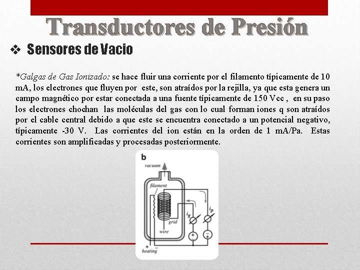 Transductores de Presión v Sensores de Vacio *Galgas de Gas Ionizado: se hace fluir