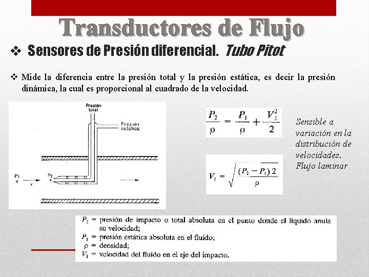 Transductores de Flujo v Sensores de Presión diferencial. Tubo Pitot v Mide la diferencia