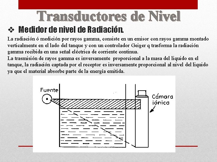 Transductores de Nivel v Medidor de nivel de Radiación. La radiación ó medición por