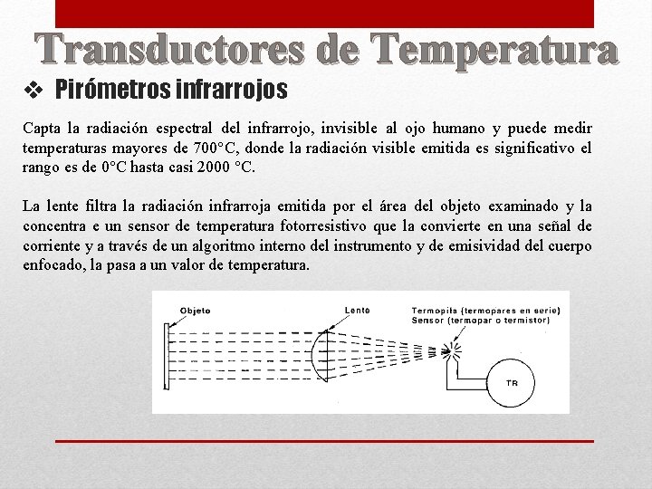 Transductores de Temperatura v Pirómetros infrarrojos Capta la radiación espectral del infrarrojo, invisible al