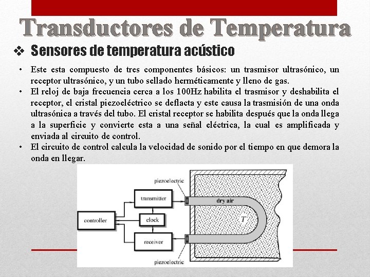 Transductores de Temperatura v Sensores de temperatura acústico • Este esta compuesto de tres