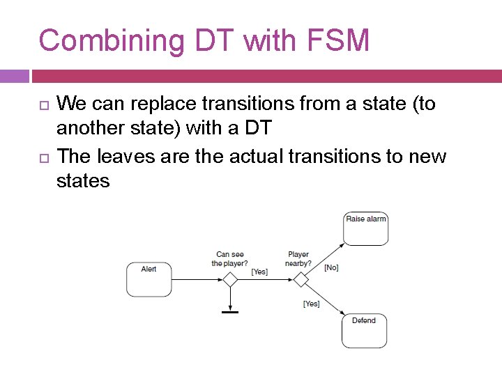 Combining DT with FSM We can replace transitions from a state (to another state)