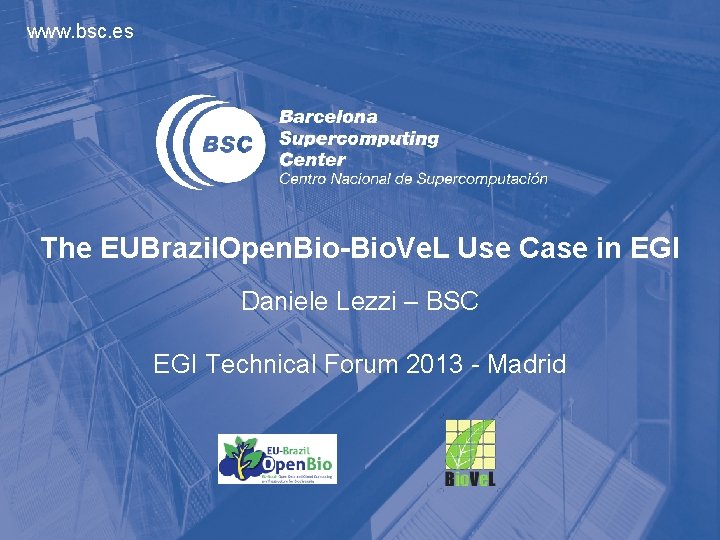 www. bsc. es The EUBrazil. Open. Bio-Bio. Ve. L Use Case in EGI Daniele