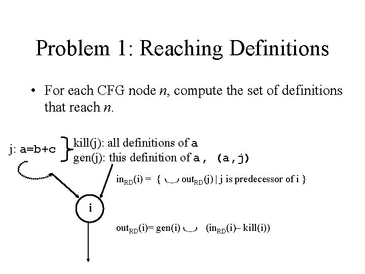 Problem 1: Reaching Definitions • For each CFG node n, compute the set of