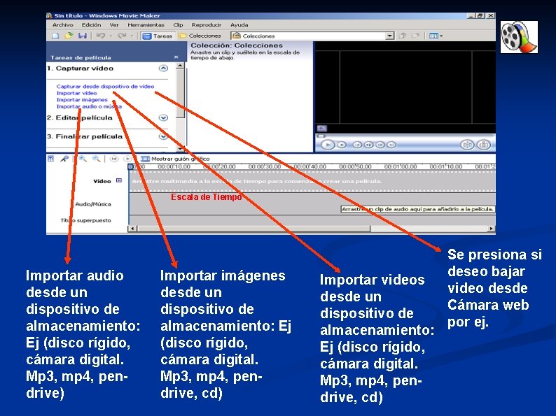 Escala de Tiempo Importar audio desde un dispositivo de almacenamiento: Ej (disco rígido, cámara