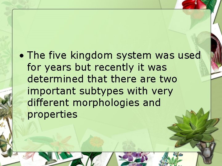  • The five kingdom system was used for years but recently it was