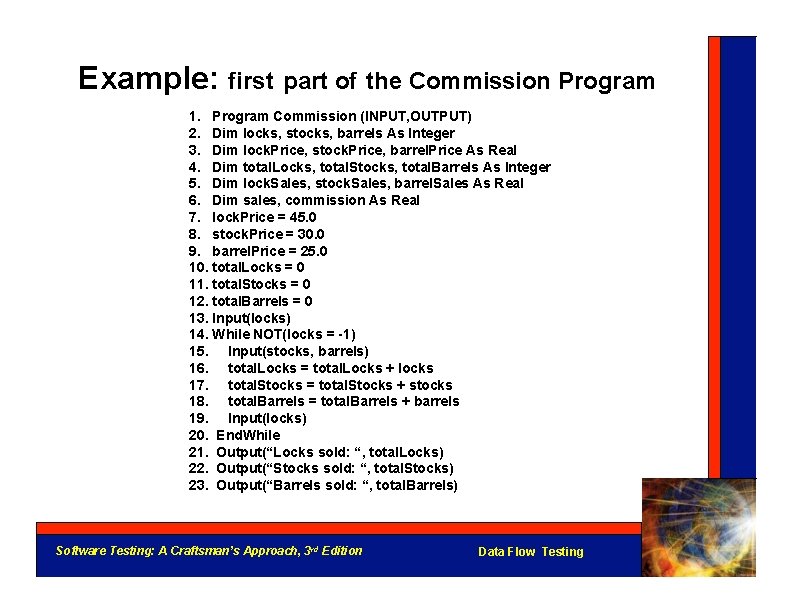 Example: first part of the Commission Program 1. Program Commission (INPUT, OUTPUT) 2. Dim