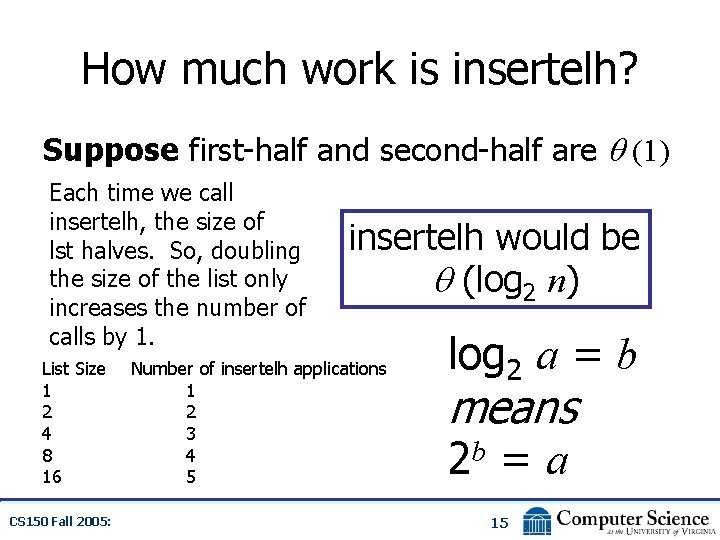 How much work is insertelh? Suppose first-half and second-half are (1) Each time we