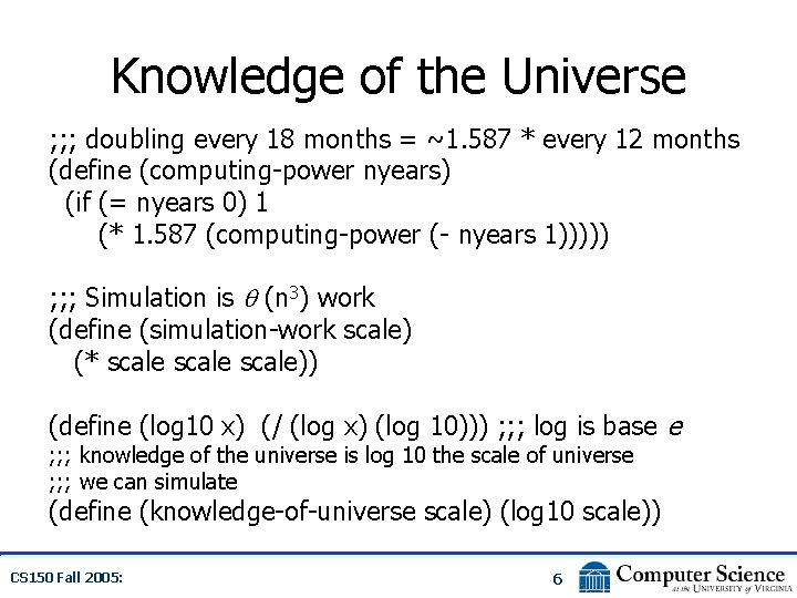 Knowledge of the Universe ; ; ; doubling every 18 months = ~1. 587