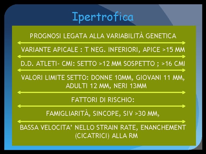 Ipertrofica PROGNOSI LEGATA ALLA VARIABILITÀ GENETICA VARIANTE APICALE : T NEG. INFERIORI, APICE >15