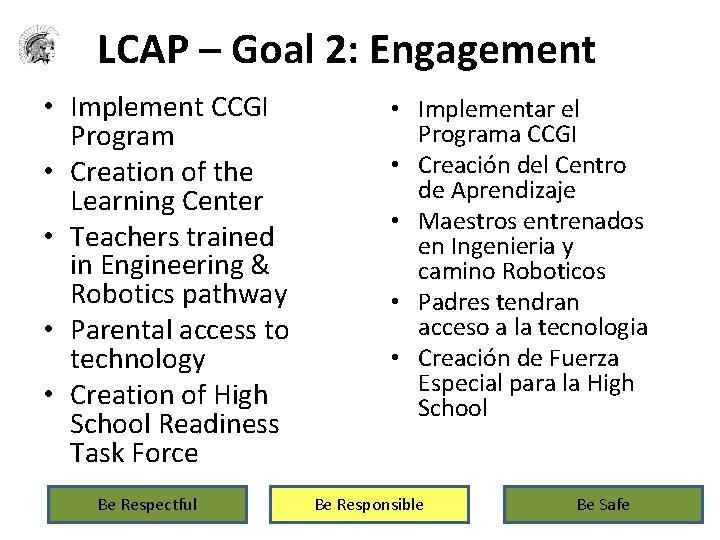 LCAP – Goal 2: Engagement • Implement CCGI Program • Creation of the Learning