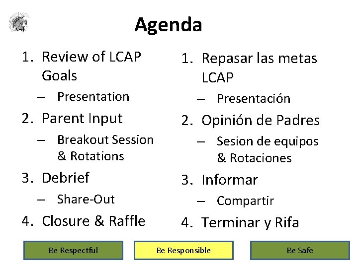 Agenda 1. Review of LCAP Goals – Presentation 2. Parent Input – Breakout Session