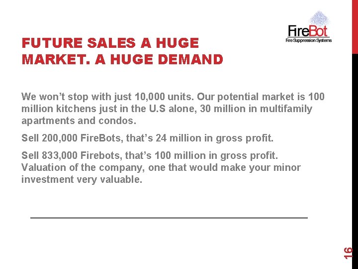 FUTURE SALES A HUGE MARKET. A HUGE DEMAND We won’t stop with just 10,