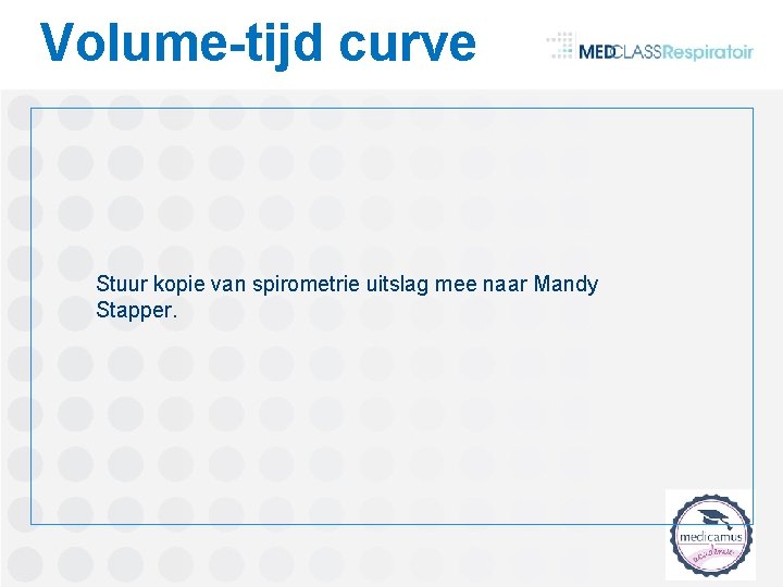 Volume-tijd curve Stuur kopie van spirometrie uitslag mee naar Mandy Stapper. 