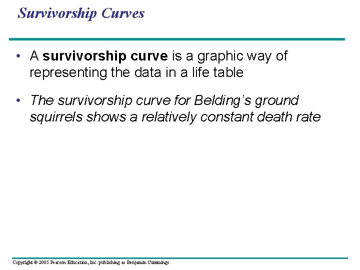 Survivorship Curves • A survivorship curve is a graphic way of representing the data