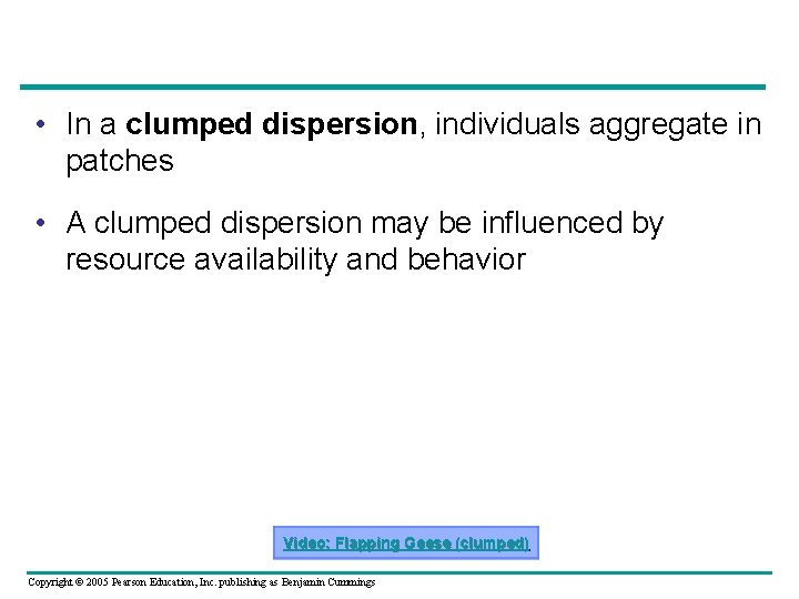  • In a clumped dispersion, individuals aggregate in patches • A clumped dispersion