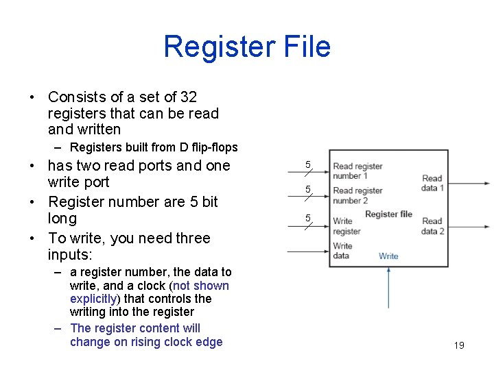 Register File • Consists of a set of 32 registers that can be read