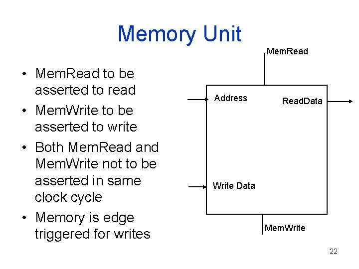 Memory Unit Mem. Read • Mem. Read to be asserted to read • Mem.