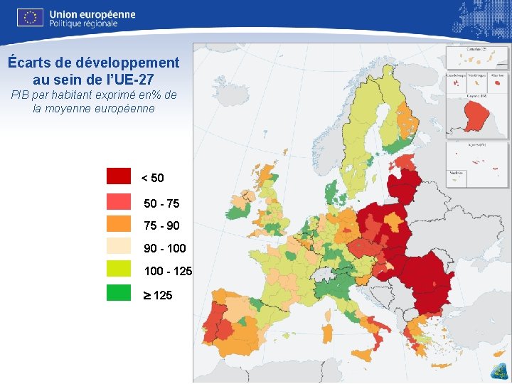Écarts de développement au sein de l’UE-27 PIB par habitant exprimé en% de la