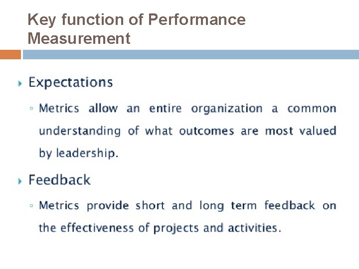 Key function of Performance Measurement 