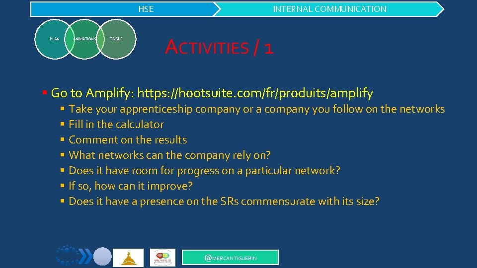 HSE PLAN ANIMATIONS TOOLS INTERNAL COMMUNICATION ACTIVITIES / 1 § Go to Amplify: https:
