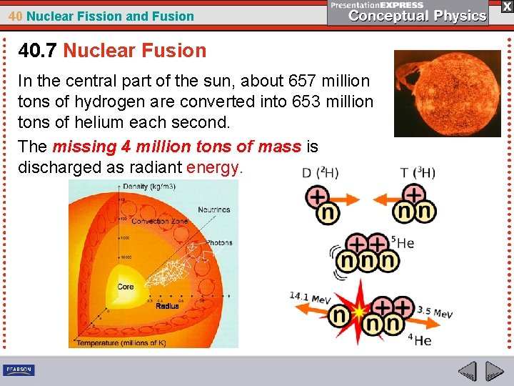 40 Nuclear Fission and Fusion 40. 7 Nuclear Fusion In the central part of