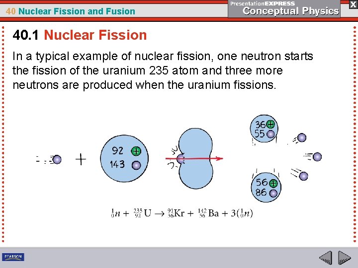 40 Nuclear Fission and Fusion 40. 1 Nuclear Fission In a typical example of