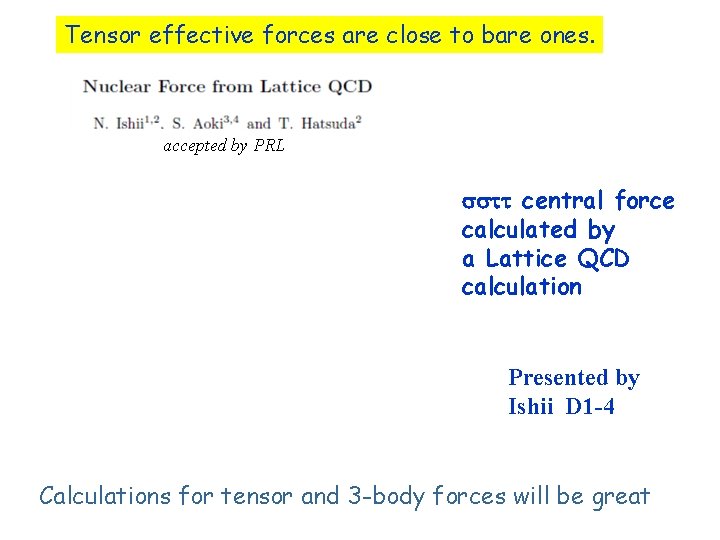 Tensor effective forces are close to bare ones. accepted by PRL sstt central force