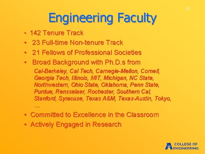 Engineering Faculty • 142 Tenure Track • • • 23 Full-time Non-tenure Track 21
