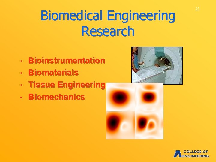 Biomedical Engineering Research • • Bioinstrumentation Biomaterials Tissue Engineering Biomechanics 23 