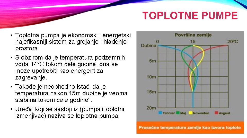 TOPLOTNE PUMPE • Toplotna pumpa je ekonomski i energetski najefikasniji sistem za grejanje i