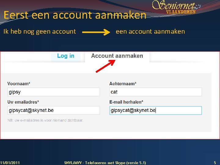 Eerst een account aanmaken Ik heb nog geen account 11/01/2011 een account aanmaken SNVL/MVV