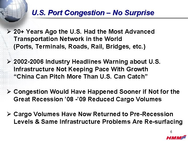 U. S. Port Congestion – No Surprise Ø 20+ Years Ago the U. S.