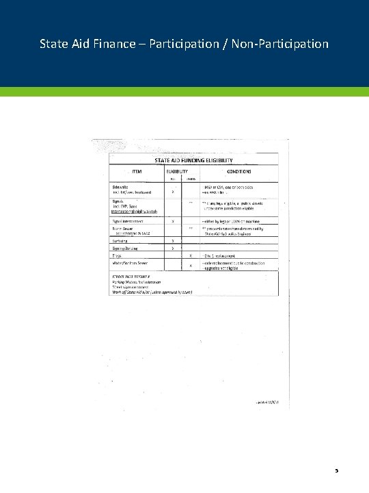 State Aid Finance – Participation / Non-Participation 5 