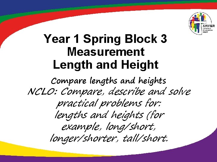 Year 1 Spring Block 3 Measurement Length and Height Compare lengths and heights NCLO: