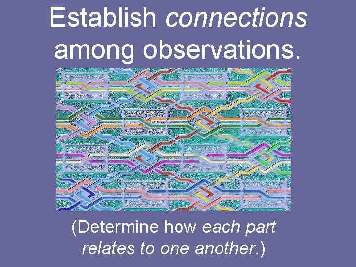 Establish connections among observations. (Determine how each part relates to one another. ) 