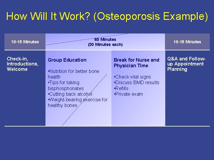 How Will It Work? (Osteoporosis Example) 60 Minutes (30 Minutes each) 10 -15 Minutes