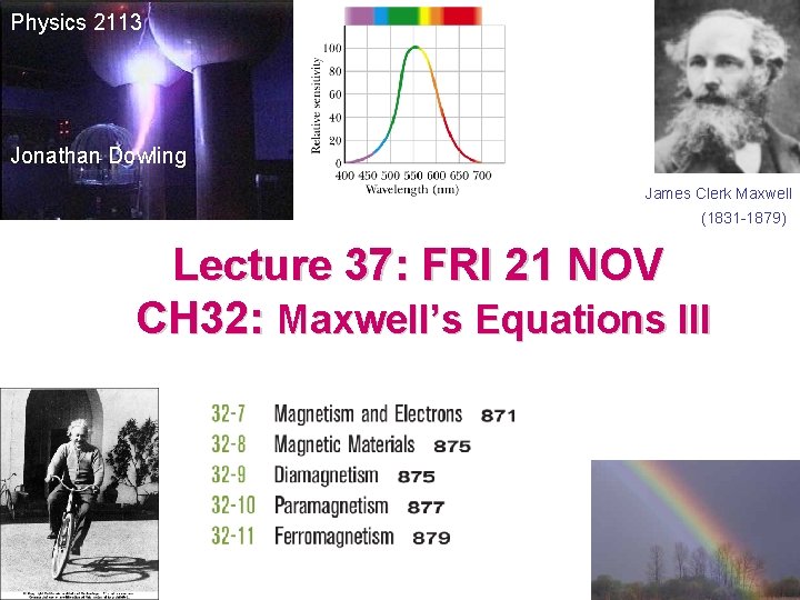 Physics 2113 Jonathan Dowling James Clerk Maxwell (1831 -1879) Lecture 37: FRI 21 NOV