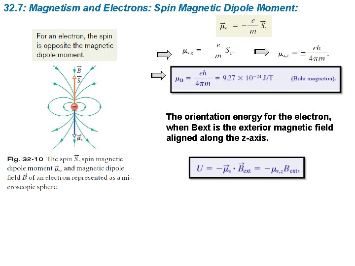 32. 7: Magnetism and Electrons: Spin Magnetic Dipole Moment: The orientation energy for the