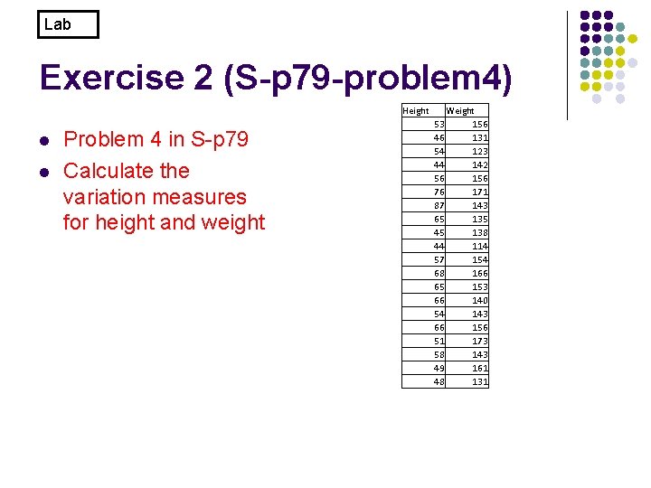 Lab Exercise 2 (S-p 79 -problem 4) Height l l Problem 4 in S-p