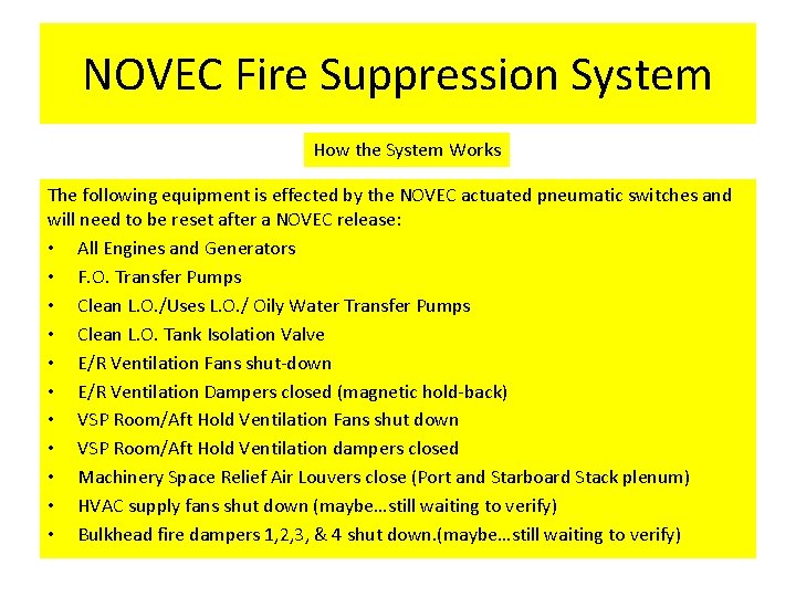 NOVEC Fire Suppression System How the System Works The following equipment is effected by