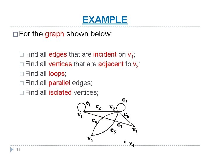 EXAMPLE � For the graph shown below: � Find all edges that are incident