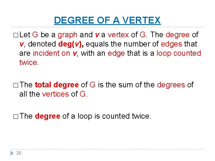 DEGREE OF A VERTEX � Let G be a graph and v a vertex