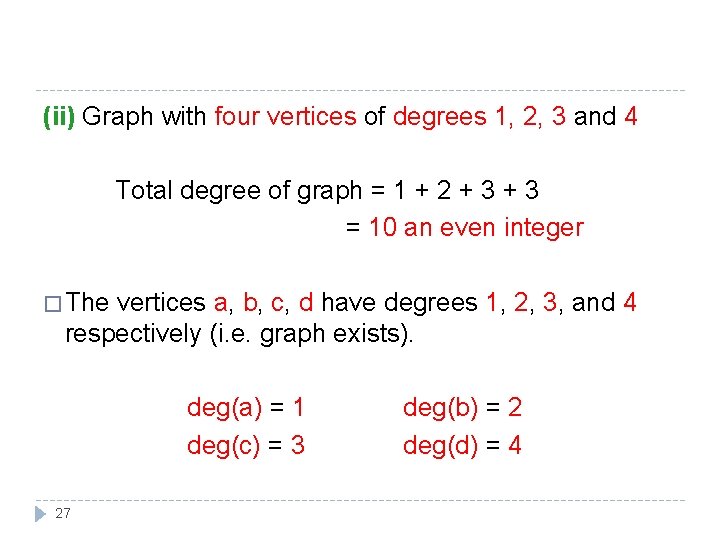 (ii) Graph with four vertices of degrees 1, 2, 3 and 4 Total degree