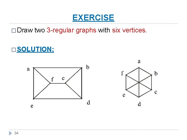 EXERCISE � Draw two 3 -regular graphs with six vertices. � SOLUTION: 34 