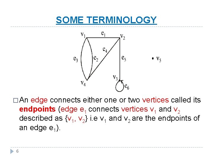 SOME TERMINOLOGY � An edge connects either one or two vertices called its endpoints