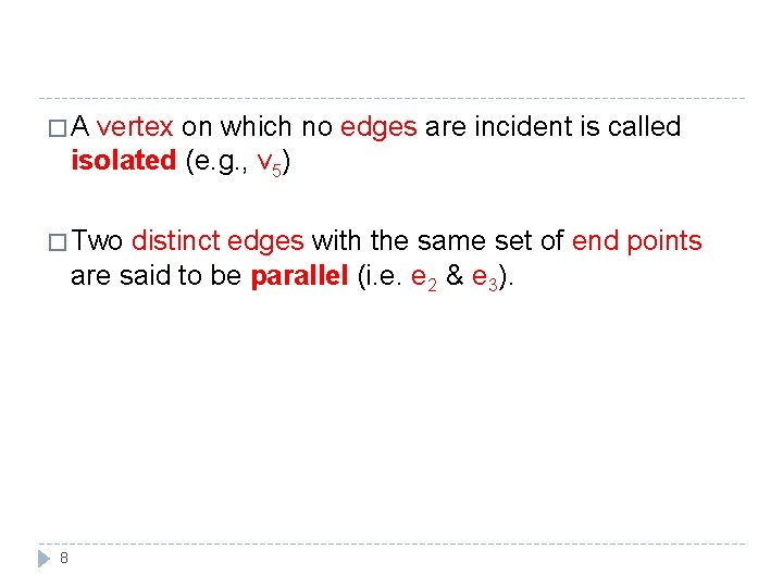 �A vertex on which no edges are incident is called isolated (e. g. ,